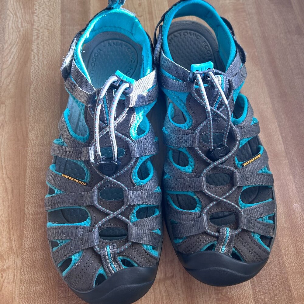 Keen Gray and Blue Outdoor Sandals with Closed-Toe Design